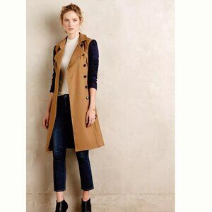 Anthropologie Harlyn Navy Colorblocked Plaid Tan Trench Coat Size M Fall Spring